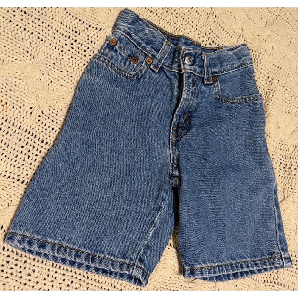 Levis Boys Denim Shorts Size 5 Slim Blue Loose Straight Adjustable Waist Jean